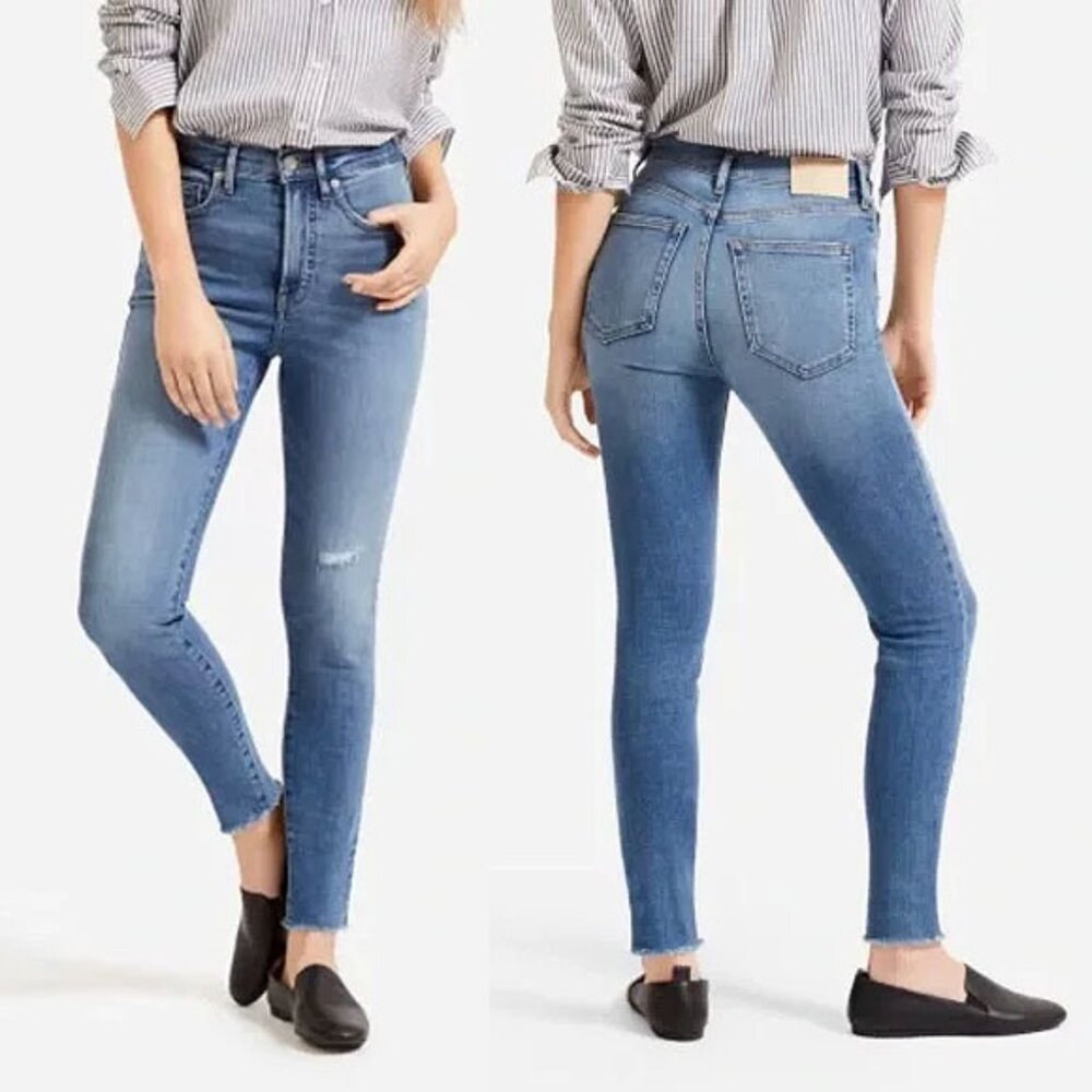 Everlane The High Waist Skinny Ankle Jeans 28 Distressed Blue Authentic Stretch